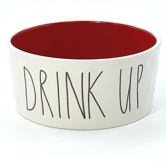 Rae Dunn 6" Drink Up RED Inside Dog Pet Water Bowl - Picture 7 of 7